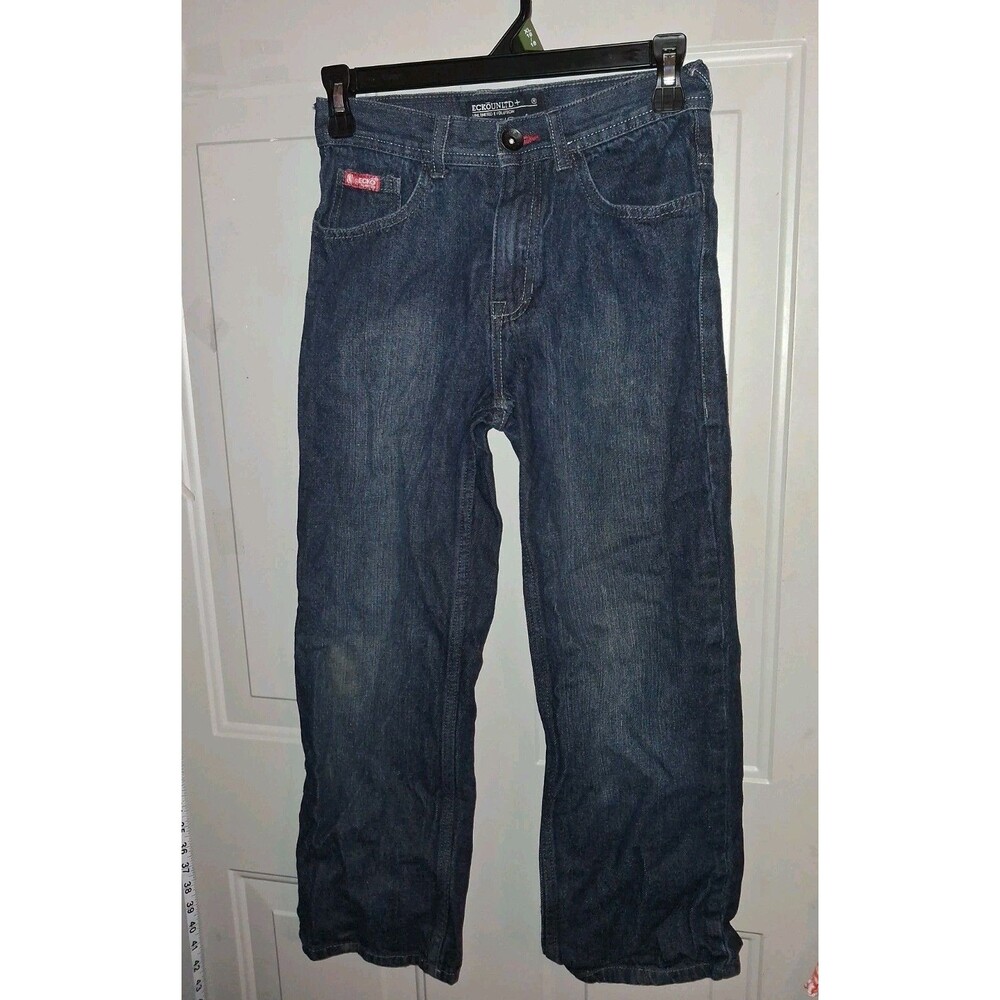 Echo Jeans Boys Size 10 Y2K Blue Denim Flap Pocket Red Logo/Stitching